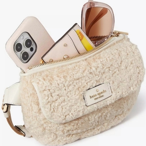 Kate Spade Cream Crossbody Bag with Fluffy Sherpa Texture - Picture 1 of 6